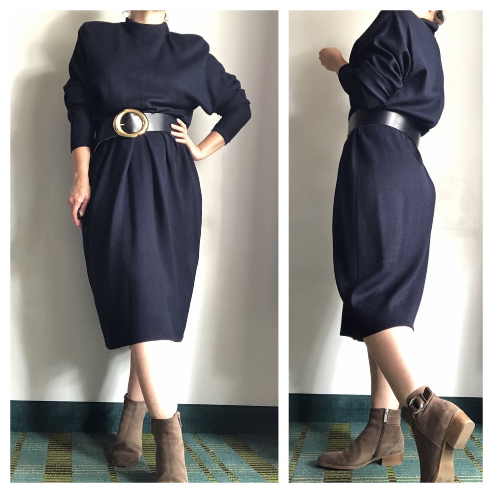 St. John Navy Long Sleeve Knit Dress